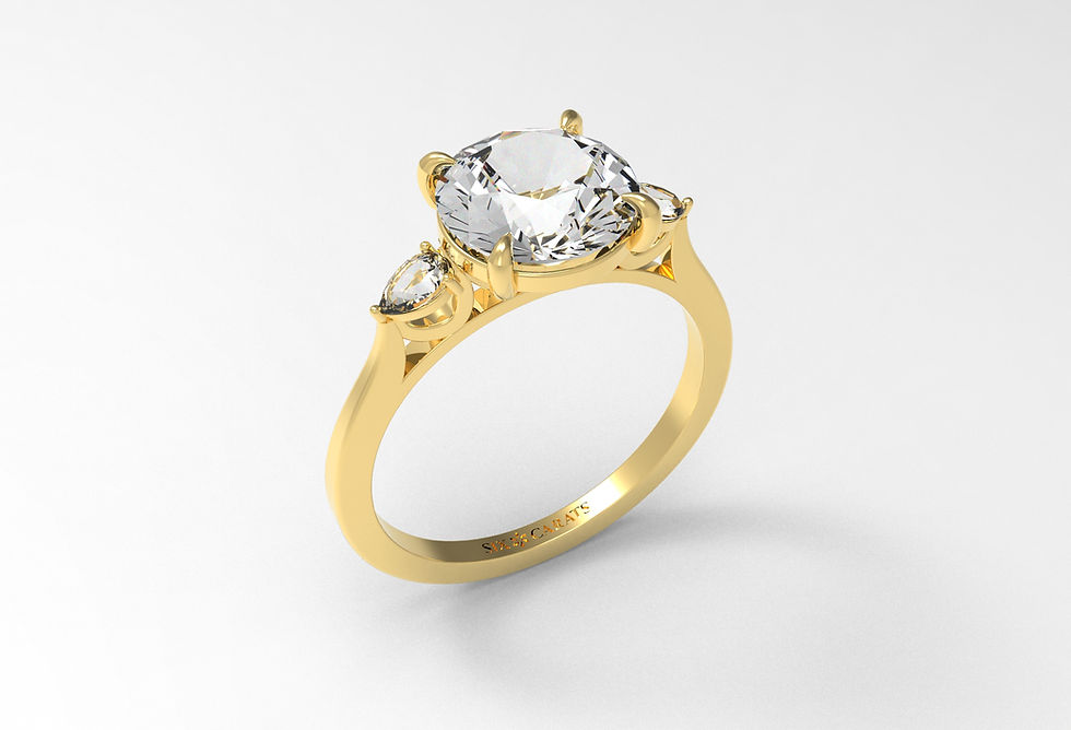 Thumbnail: Round Brilliant Diamond Cut with Pear Side Stones Ring