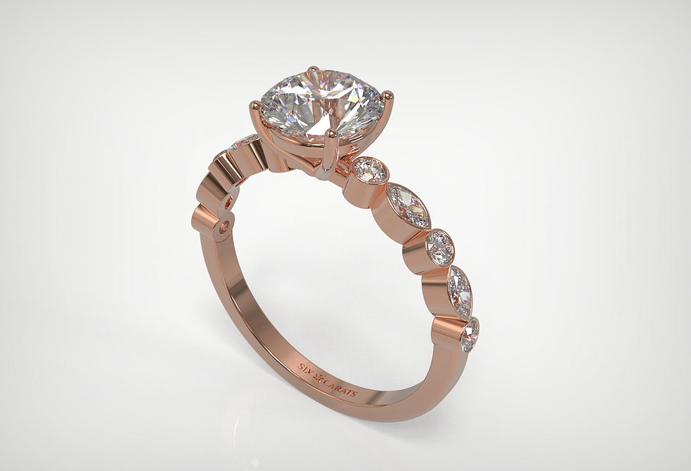 Thumbnail: The Cecilia - Round Brilliant diamond ring surrounded by Marquise diamonds