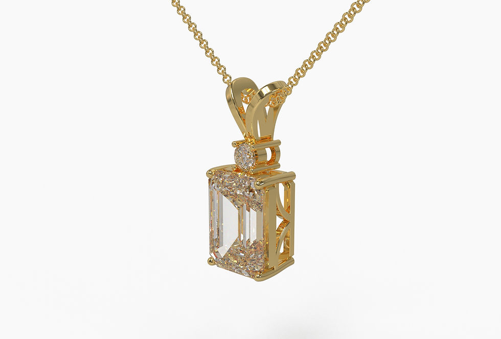 Thumbnail: Emerald Cut Diamond Pendant with Diamond Accent