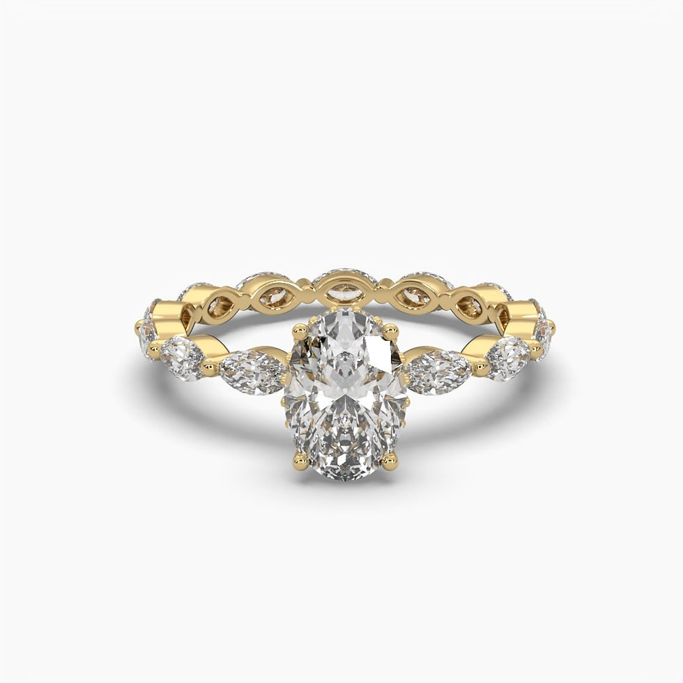 Thumbnail: The Rivka - Marquise diamond with hidden halo surrounded by Oval diamonds