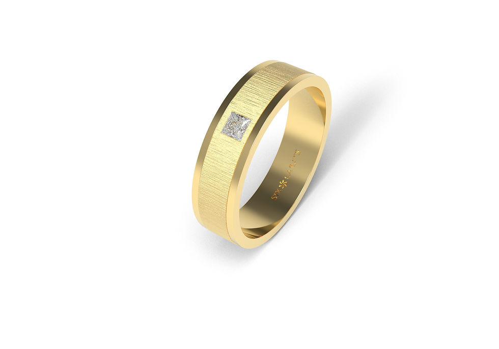 Thumbnail: Solitaire Princess Cut Diamond Brushed Wedding Band