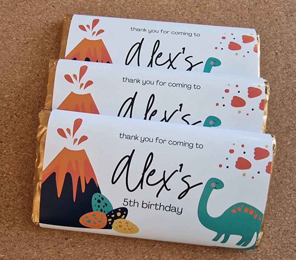Thumbnail: Dinosaur party chocolate bar wrapper gift