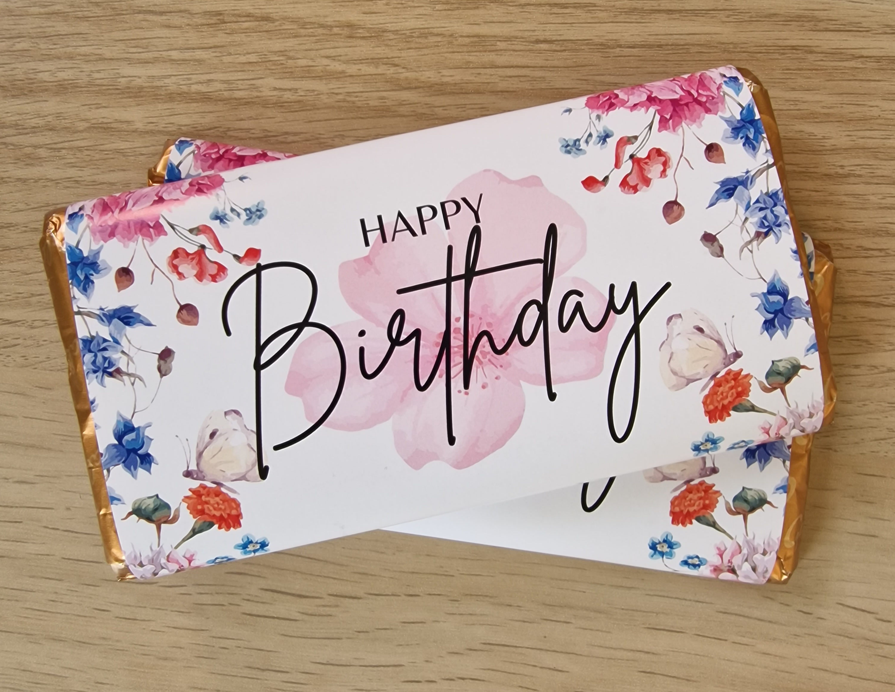 Happy birthday flowers personalised galaxy chocolate bar wrapper