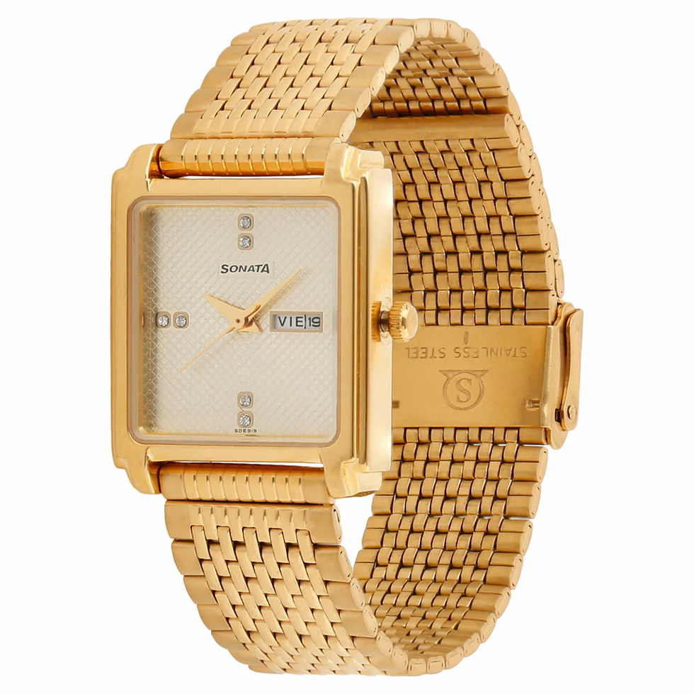 Thumbnail: 7053YM07 Share   Champagne Dial Golden Stainless Steel Strap Watch
