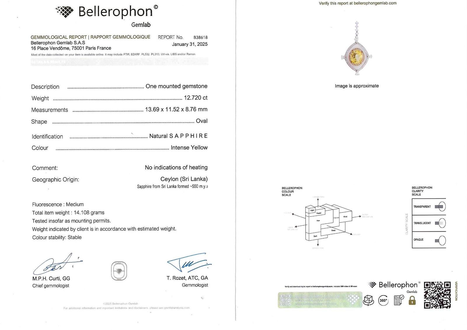 Yellow Sapphire Pendant 12.72ct