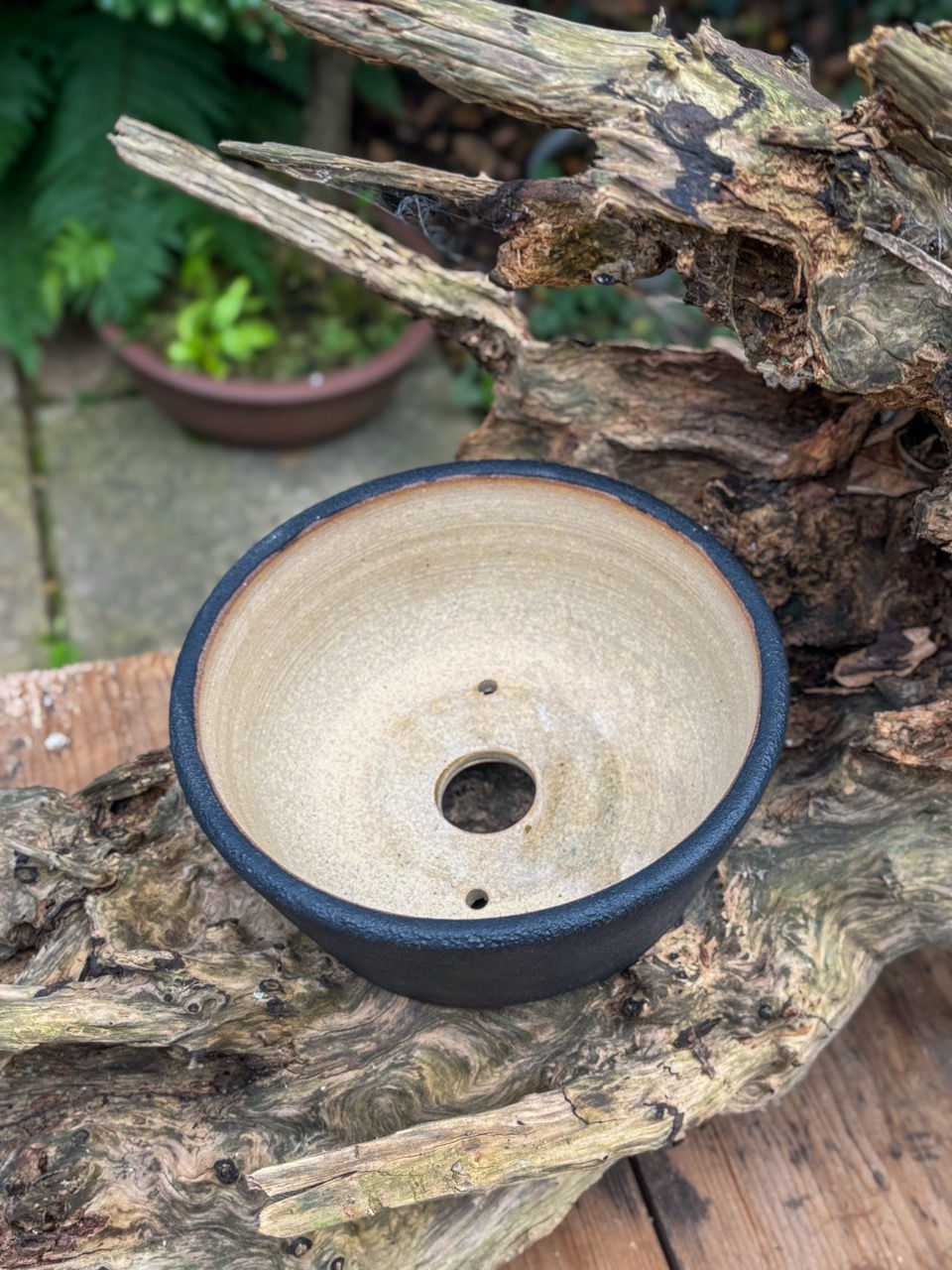 Small handmade bonsai pot with black glaze