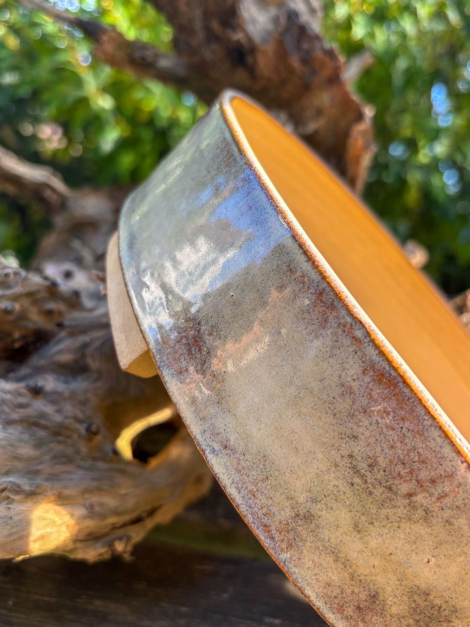 Large blue and green bonsai pot, Handmade in Kent by Nick Rowe