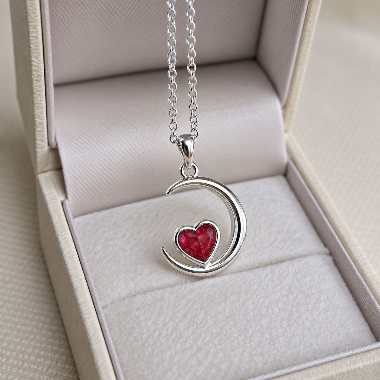Moon and Heart Silver Pendant