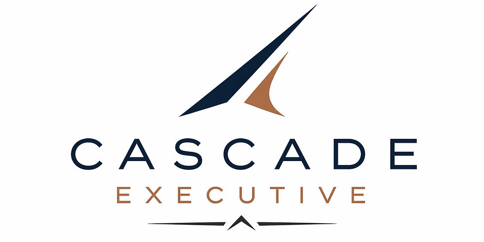 Cascade Executive Aviation logo featuring a dark navy swept wing mark above the wordmark in navy and copper.