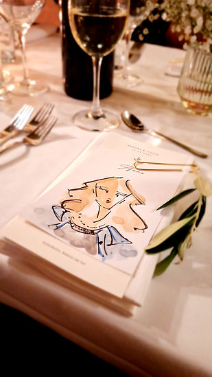 Vroni hat unsere Gäste im Vorfeld vin Fotos illustriert diese haben wir bei unserer Hochzeit als Tischkarten und Gastgeschenk auf den Plätzen verteilt