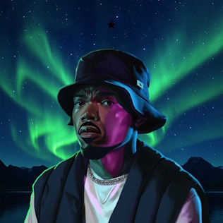 An illustration of Chance the Rapper against a blue green sky.