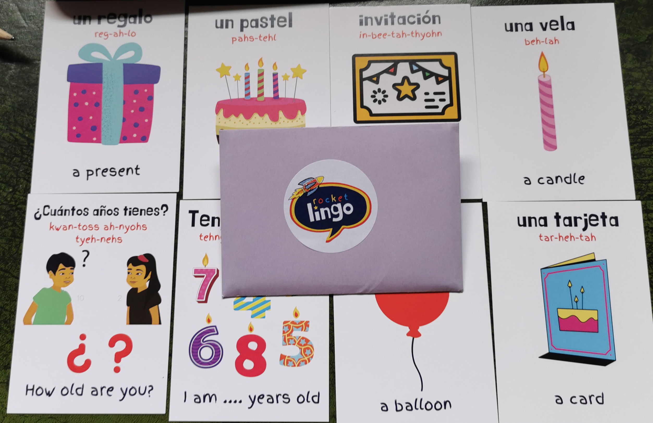 Party/age themed flashcards