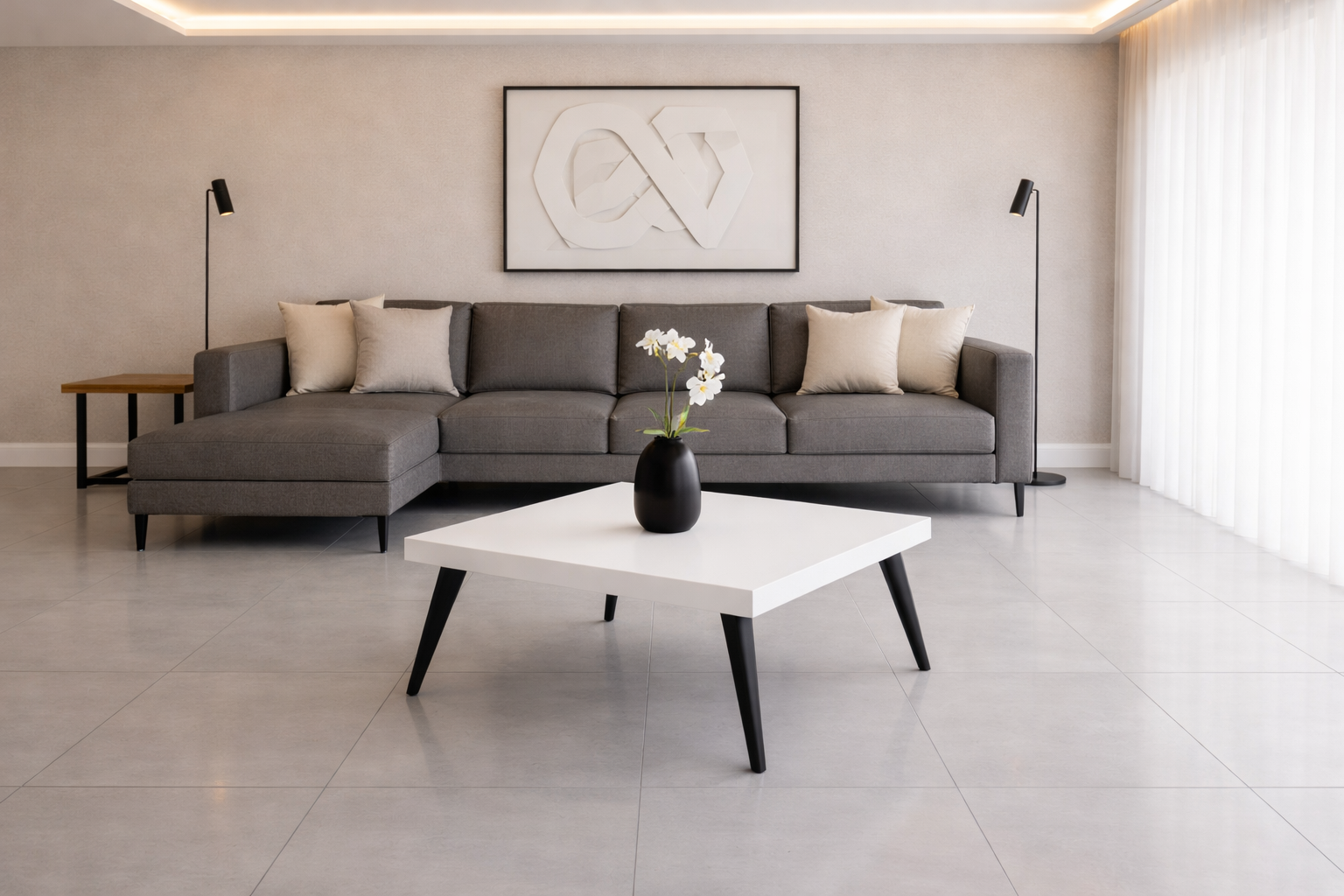 שולחן לסלון סנדוויץ' למינציה בגימור בצבע לבן