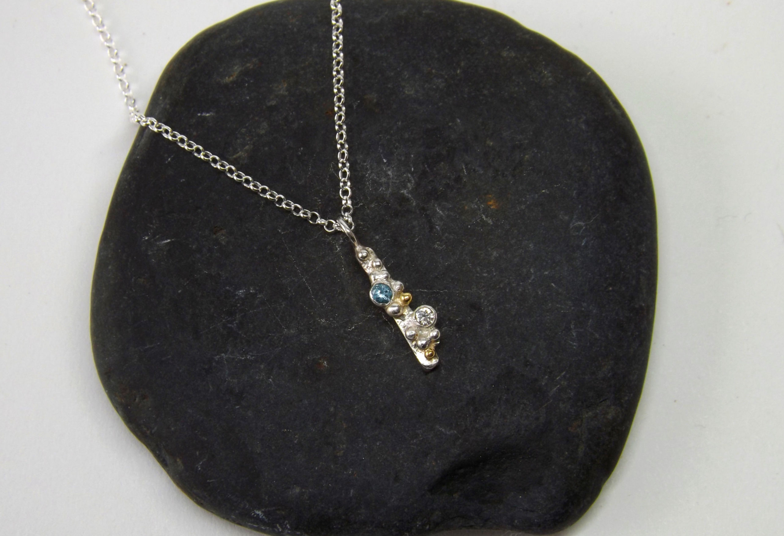 Blue Topaz & Diamond Granulated Necklace