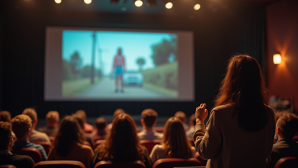 Eye-level view of a storyteller engaging an audience with visuals