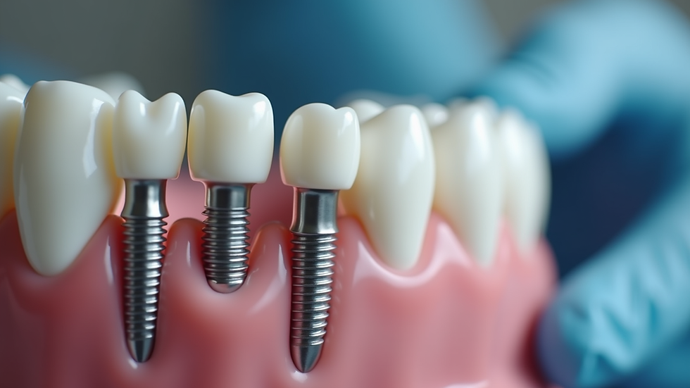 Close-up view of dental implants placed in the jawbone