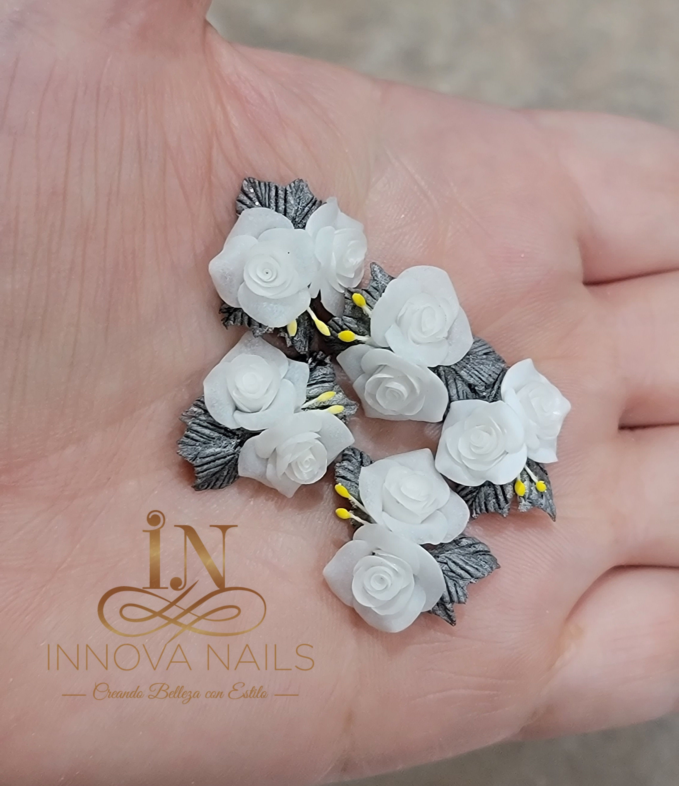 2 Pcs 3D Acrylic White Roses Nail Art Decoration