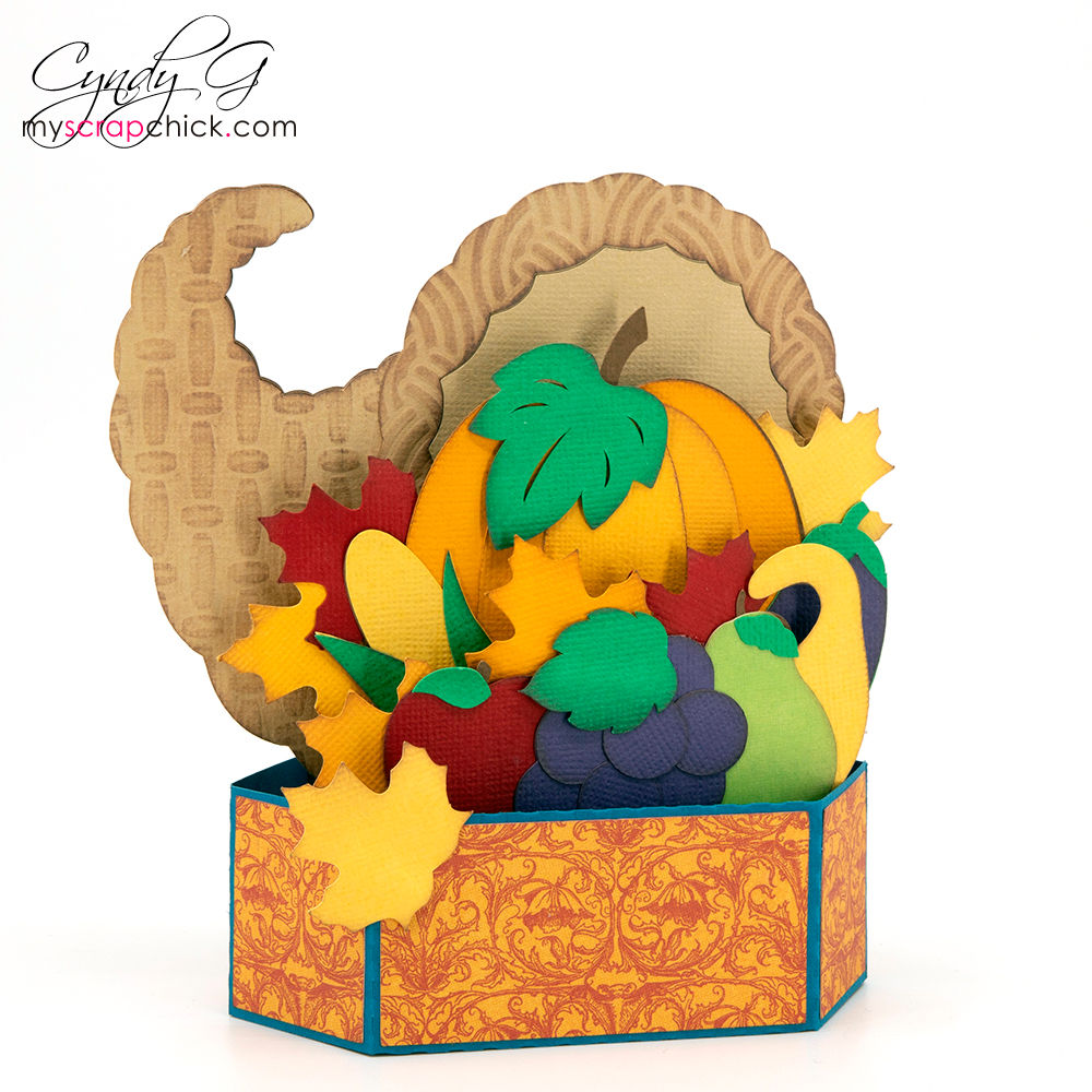 Cornucopia Food Basket 3D Pop-up Autumn Theme Greeting Card w Envelope