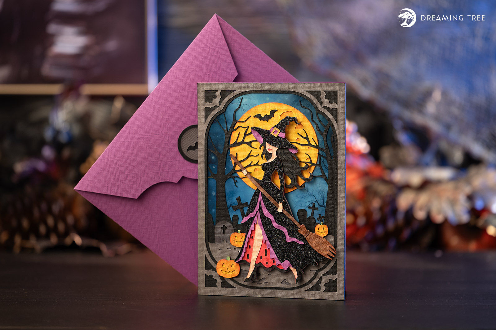 Stylish Witch on Halloween Night A7 Paper-scaped Layered Greeting Card
