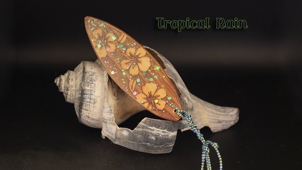 Wooden hibiscus surfboard keychains , perfect surfers and beach lovers