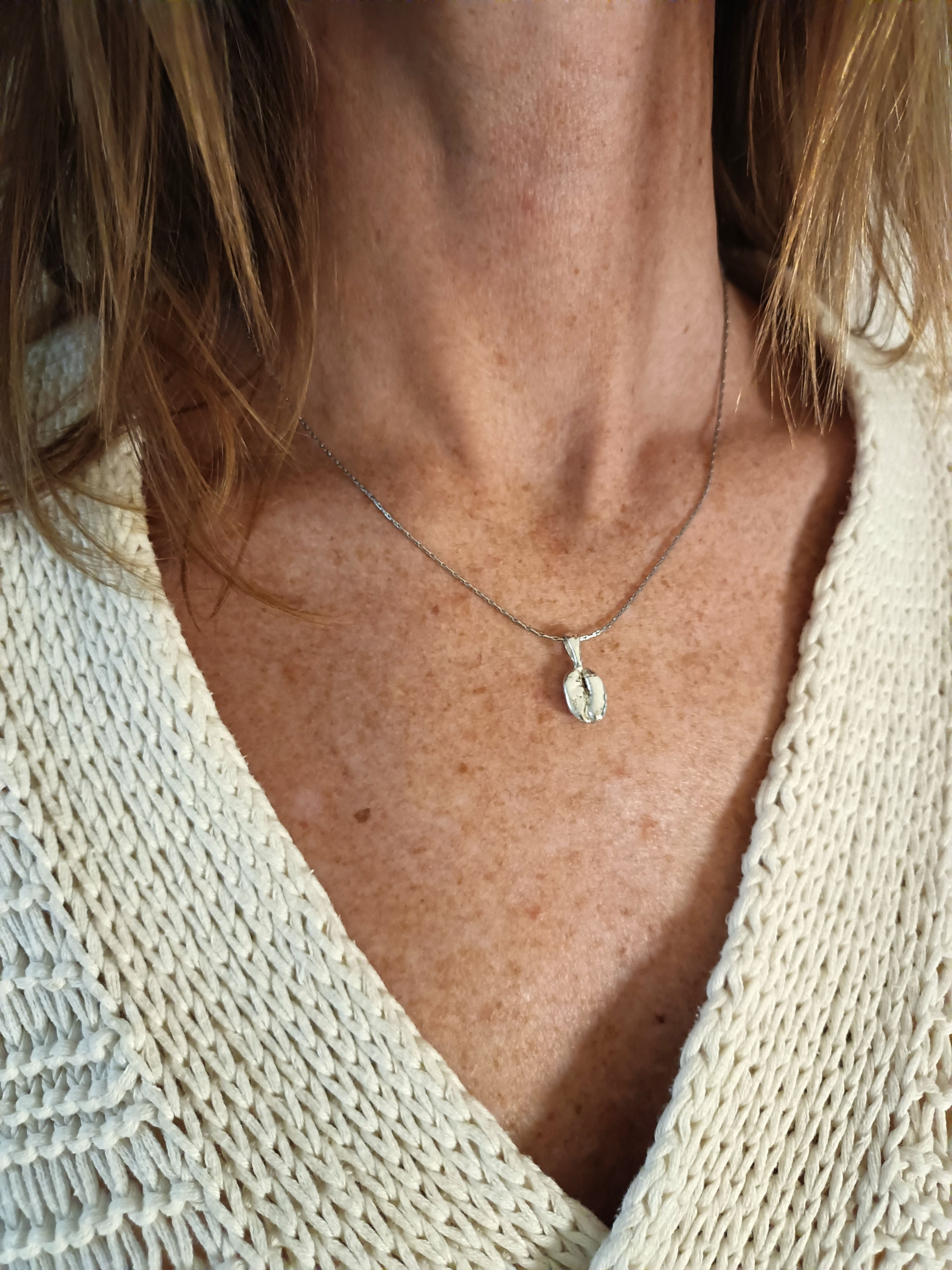 Real Coffeebean Pendant - Fine Silver Plated - Coffee Lover Gift