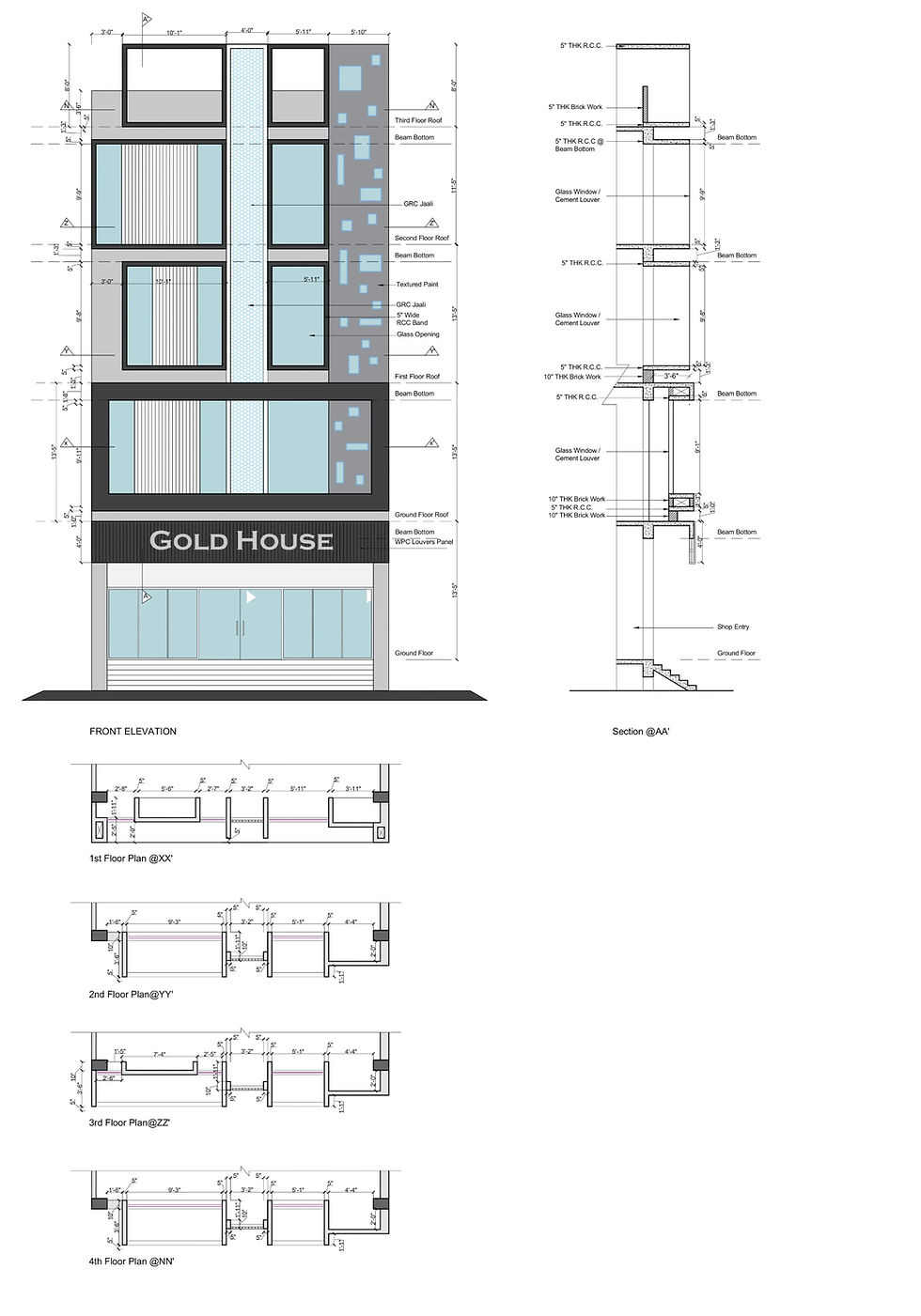 Elevation drawing GFC, 2D elevation working drawing