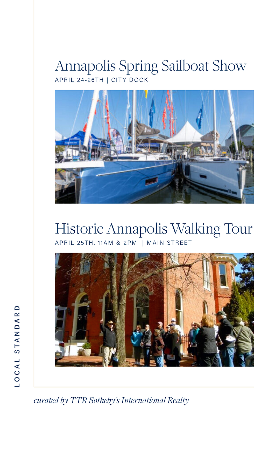 Annapolis Spring Sailboat Show, 24th April & Historic Annapolis Walking Tour, 25th April 11AM-2PM