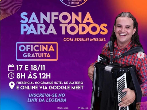 Terminam amanhã (5) as inscrições para oficina gratuita do VIII Festival Internacional da Sanfona