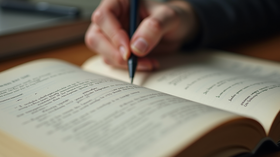 Close-up view of an open book with handwritten notes