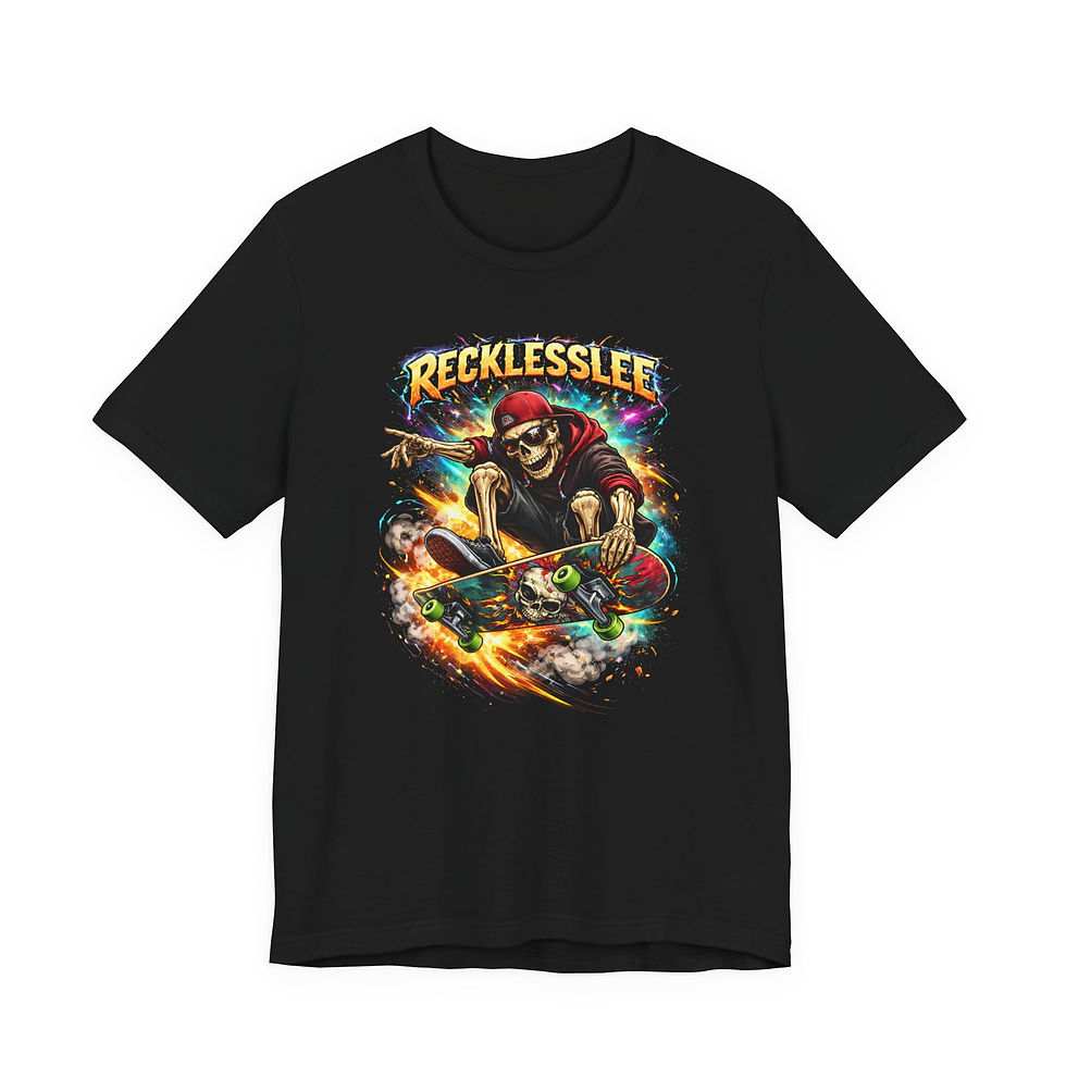 Thumbnail: RecklessLee Skateboard Skeleton T-Shirt — Skate Tee for Riders & Streetwear