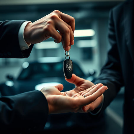 Hand handing over a car key to another person, representing a fractional consulting handoff