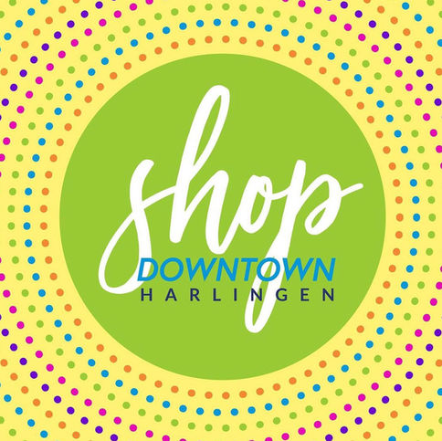 Shop Downtown Harlingen logo design, colorful dot pattern