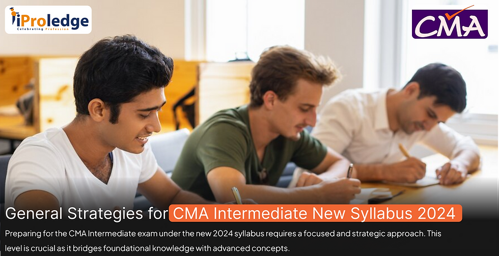 CMA Intermediate exam preparation, new 2024 syllabus, focused and strategic approach, foundational knowledge, advanced concepts, revised syllabus, effective time management, study plan, quality study materials, past exam papers, mock tests, exam pattern, problem-solving speed, experienced mentors, study groups, guidance and support, Cost and Management Accountancy, financial management practices, Financial Accounting, Cost and Management Accountant, finance and business strategy, financial statement analysis, ICMAI, CMA certification, career opportunities, practical training, pass percentage.