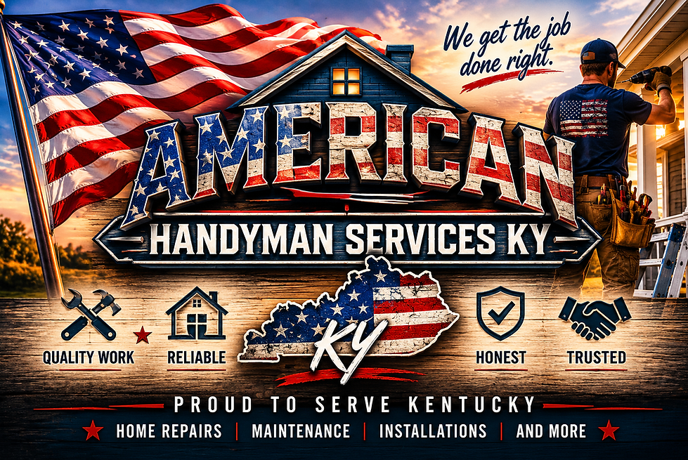 American Handyman Services KY patriotic logo promoting home repair, home maintenance, and installation services in Bowling Green, Kentucky.