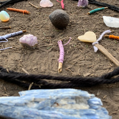 Beautiful stones + wrapped wood