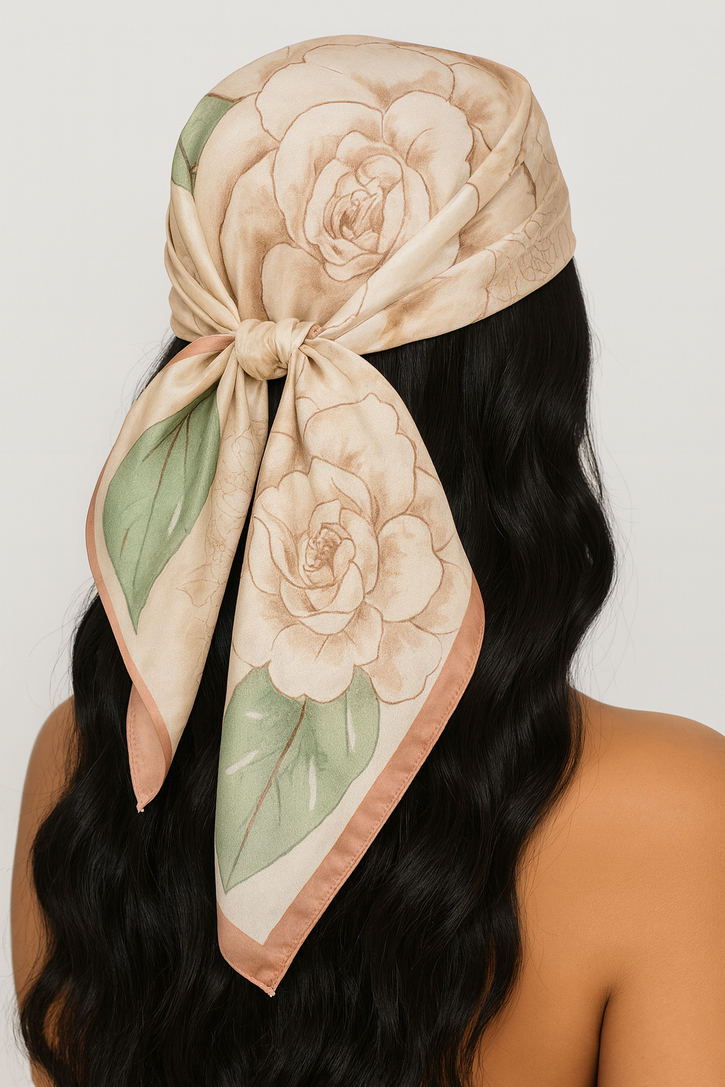 Pañuelo seda beige/rosa viejo 