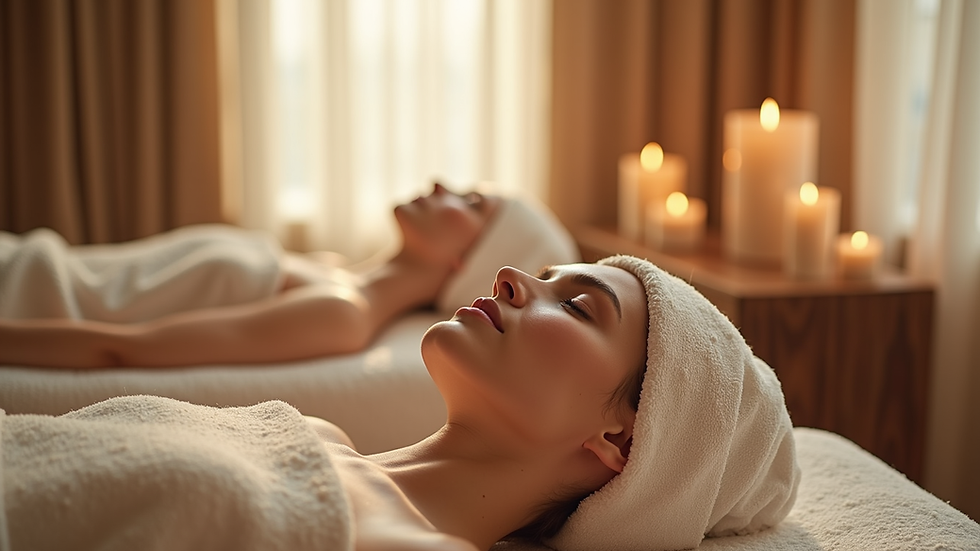 High angle view of a spa room set up for head spa treatments with calming decor