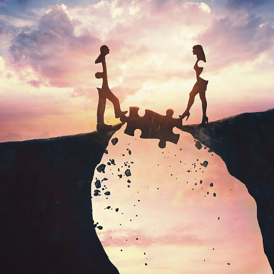 Each partner compromising a piece of themselves to bridge the gap between them.