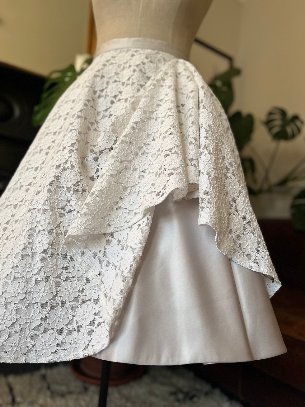 Thumbnail: Silver / grey full circle skirt with corded lace overlayer