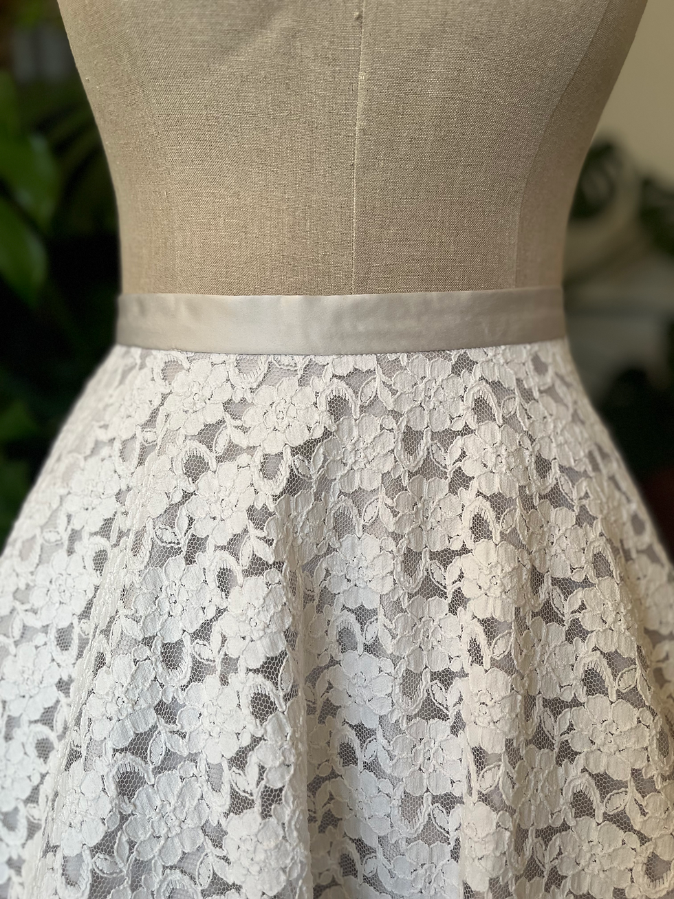 Thumbnail: Silver / grey full circle skirt with corded lace overlayer