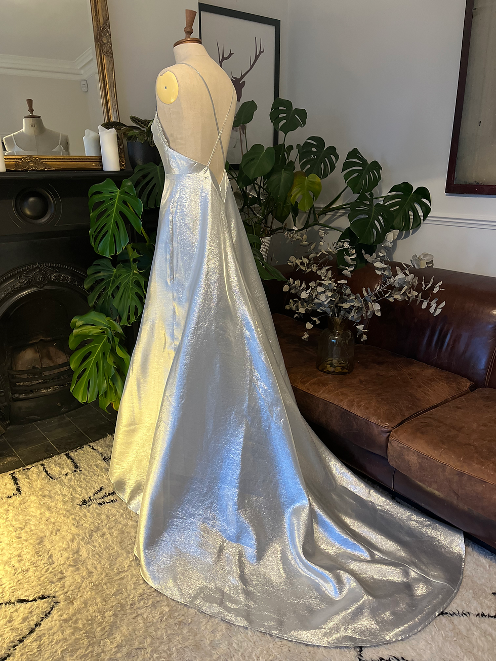 Thumbnail: Amazing silver lame dress with train