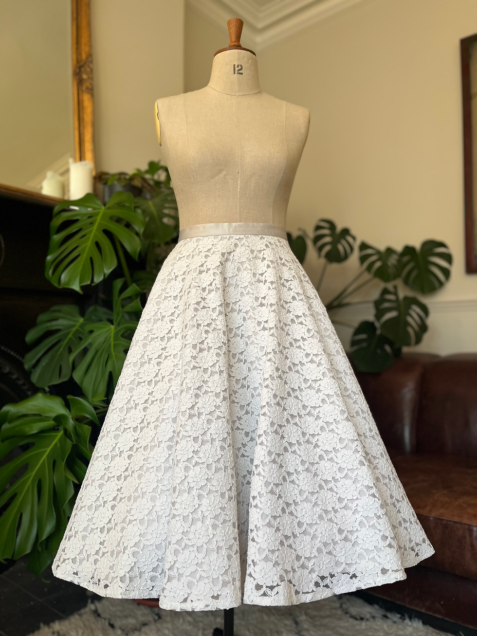 Thumbnail: Silver / grey full circle skirt with corded lace overlayer