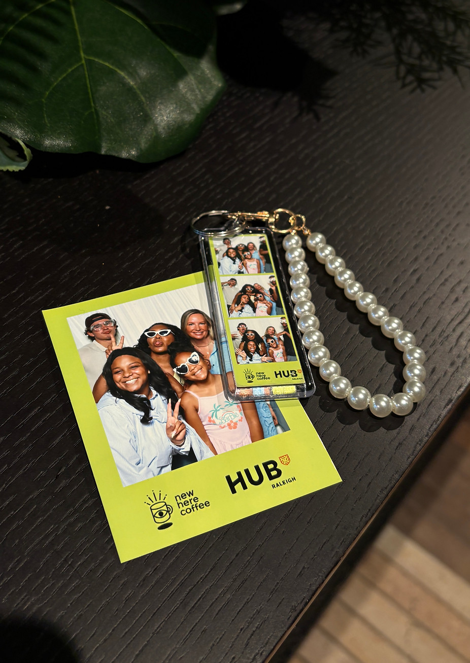 Personalized photo booth keychain made from a guest's event photos