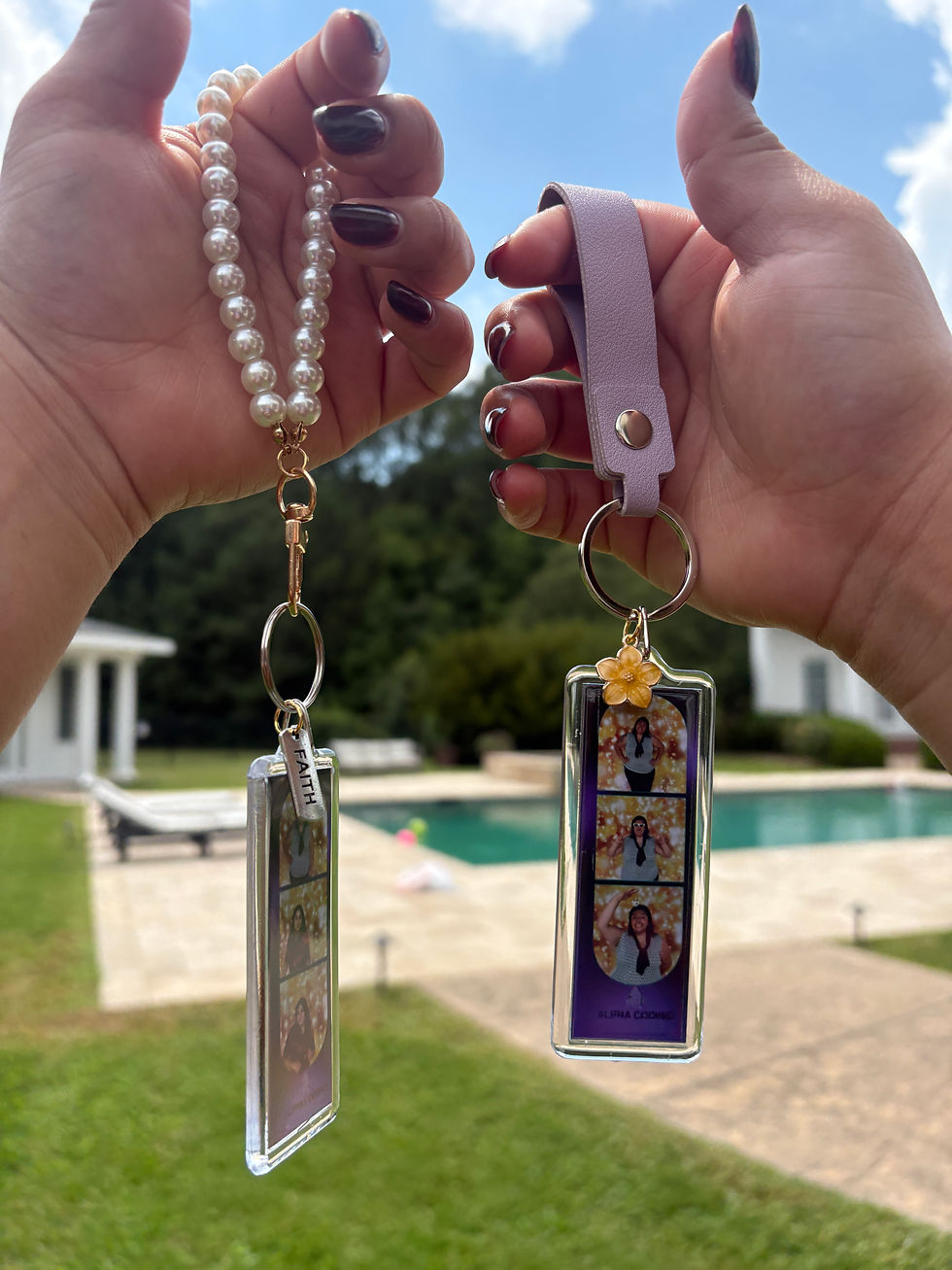 Custom photo keychain keepsakes from a photo booth event in Raleigh, NC
