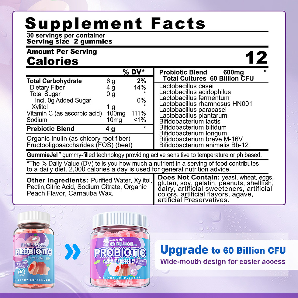 Thumbnail: Sugar Free Probiotic Gummies 60 Billion CFU 11 Strains with Prebiotics Fiber