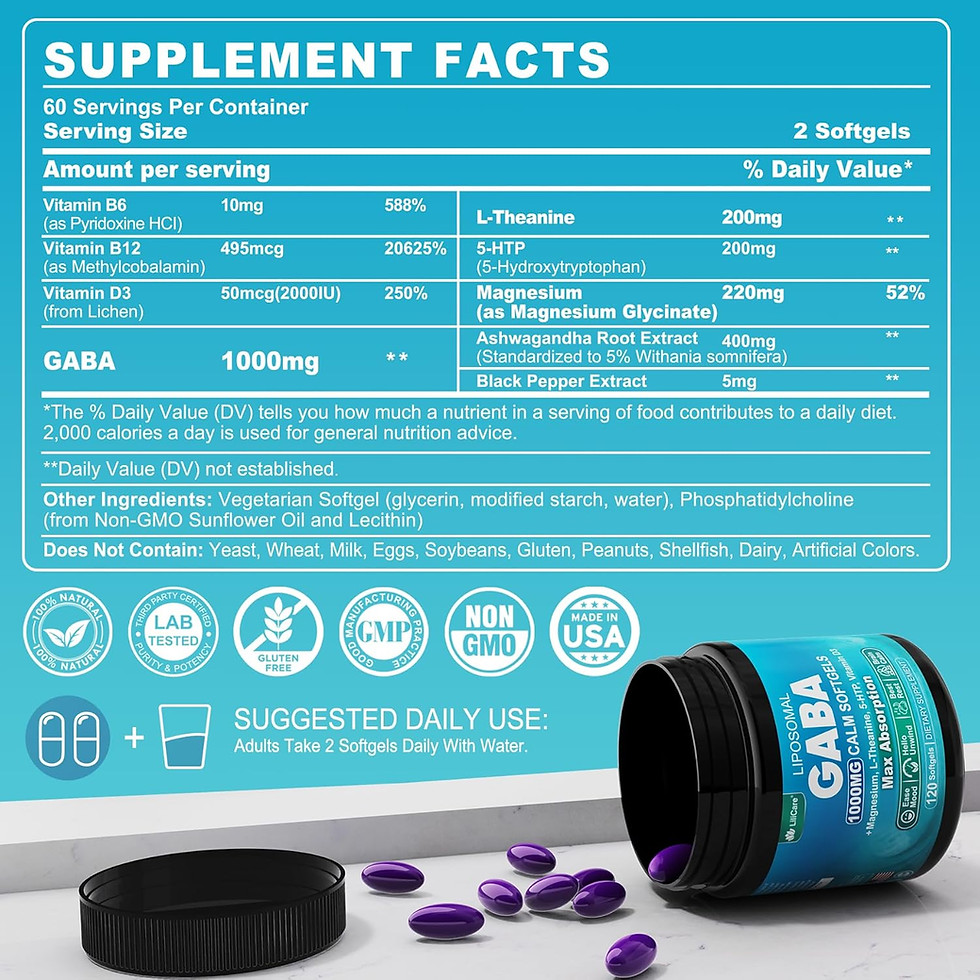 Thumbnail: GABA Supplement - 1000 mg Liposomal Form for Optimal Absorption,GABA