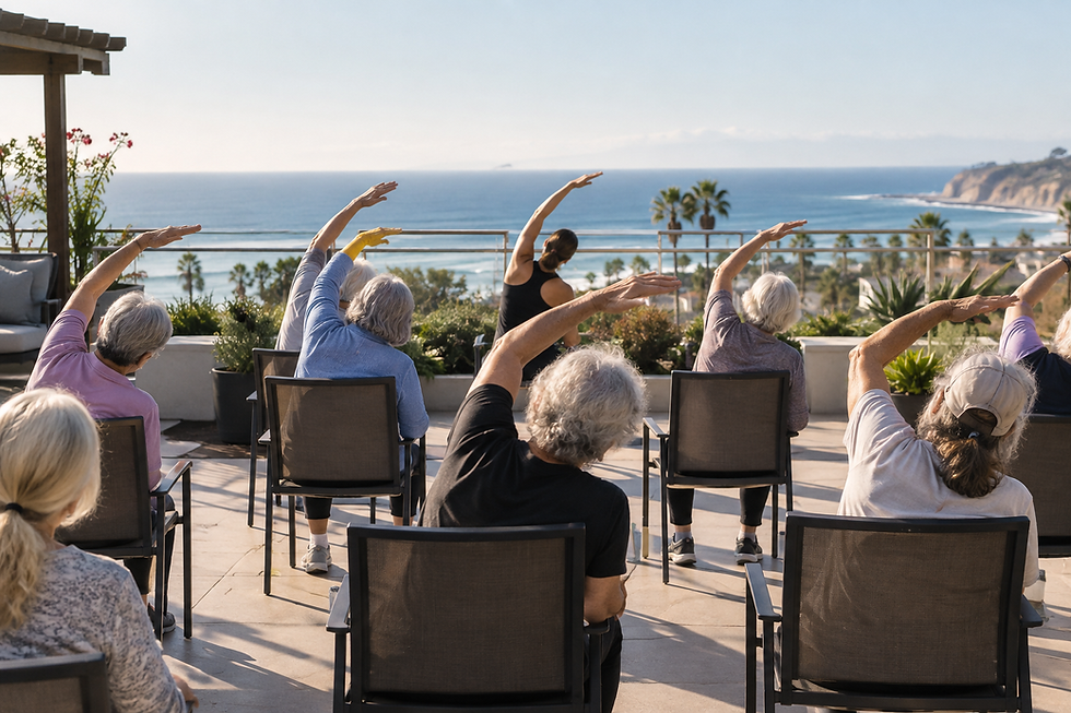 Senior chair yoga overlooking the ocean in Carlsbad