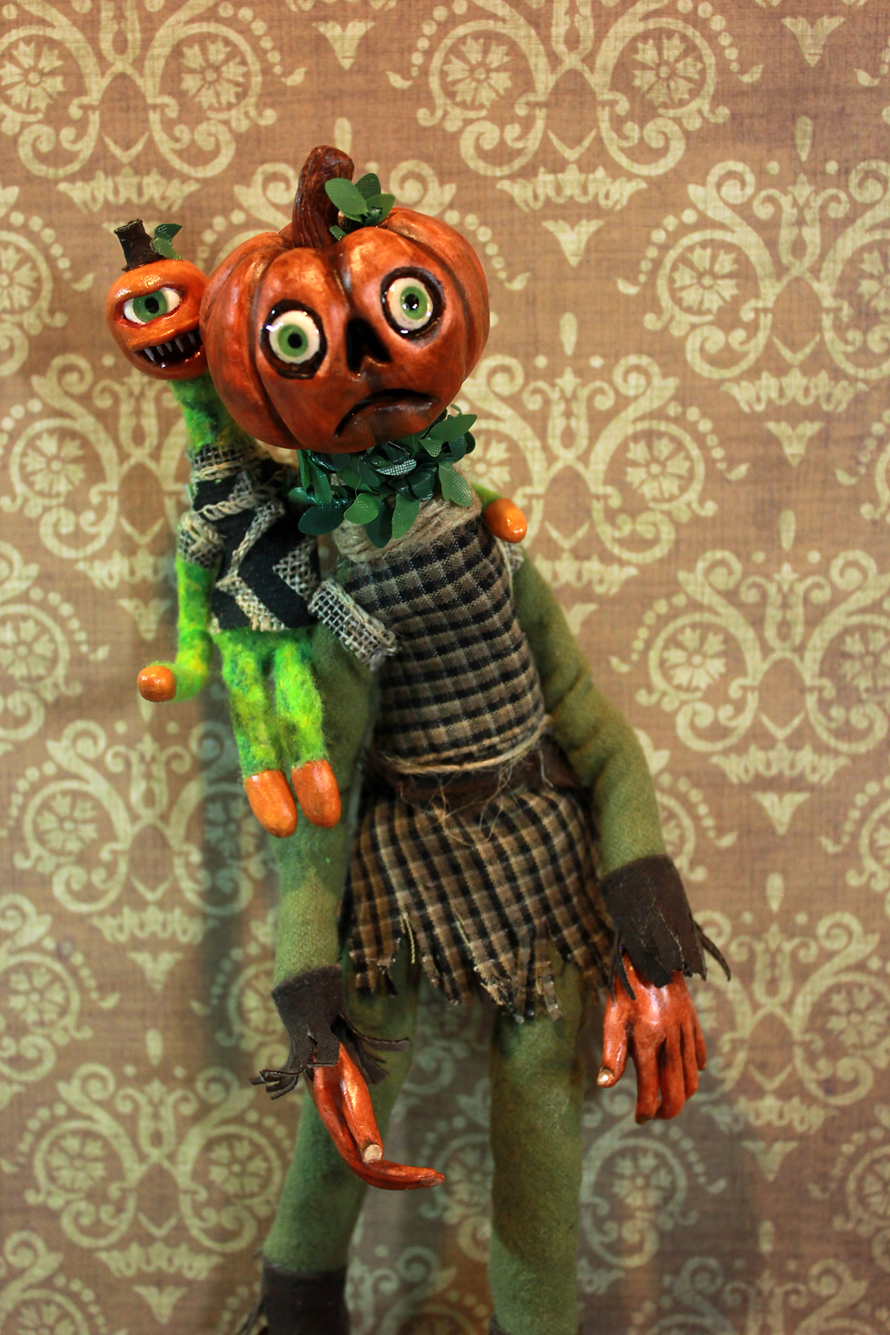 Thumbnail: "Pumpkin Parenting" - Mrs. Gourdly & Little Johnny Gourdly Pumpkin Art Dolls