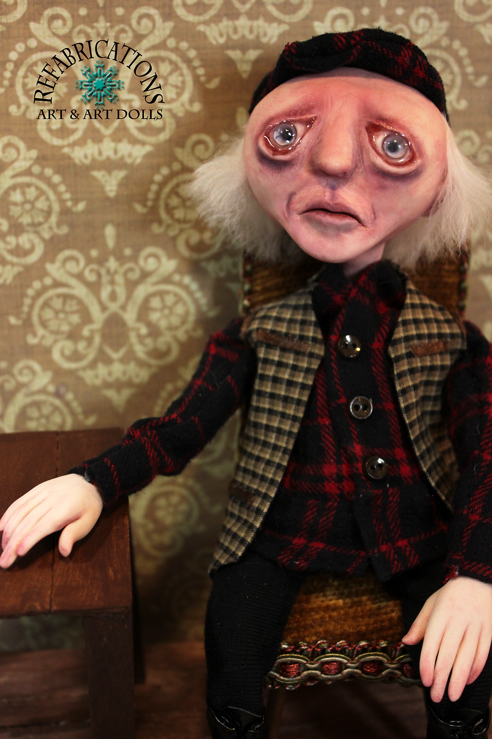 Thumbnail: Alfred - One of a Kind Clay Posable Sitting Art Doll