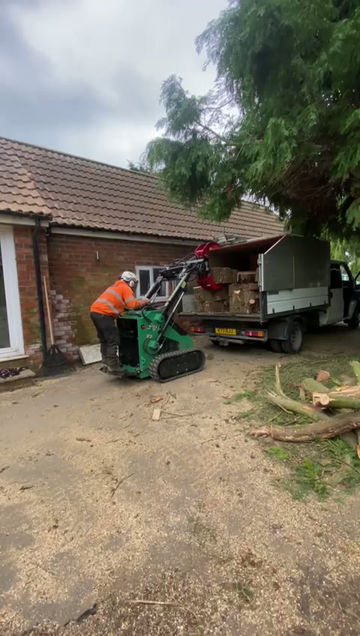 Thumbnail: mini skid loader skid steer log grab grapple timber cord wood loading tipper